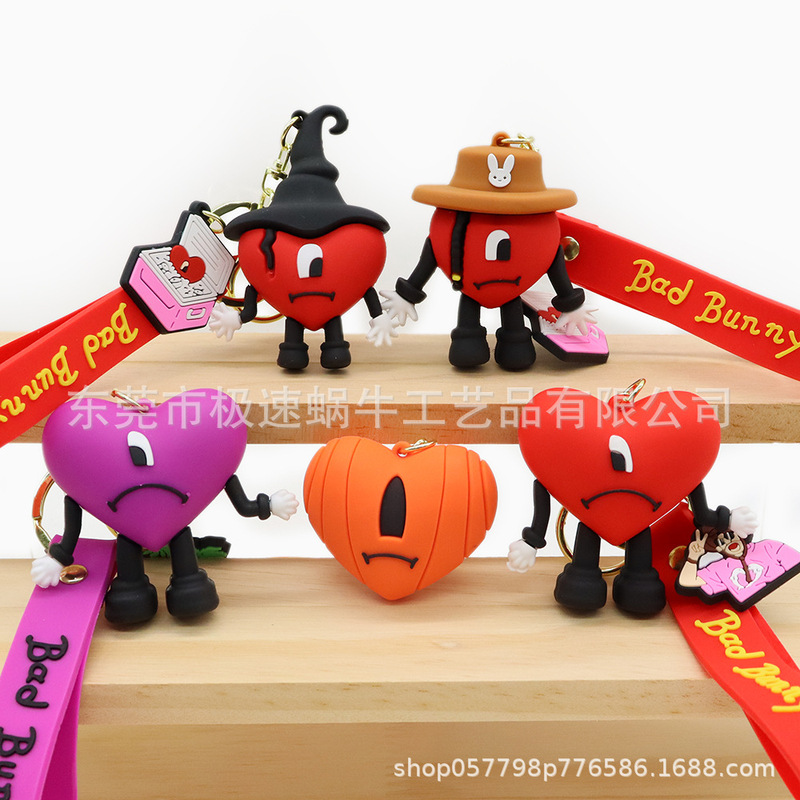 bad bunny Doll European and American bad Rabbit Keychain Cartoon Funny Heart Bag Pendant diy Accessories