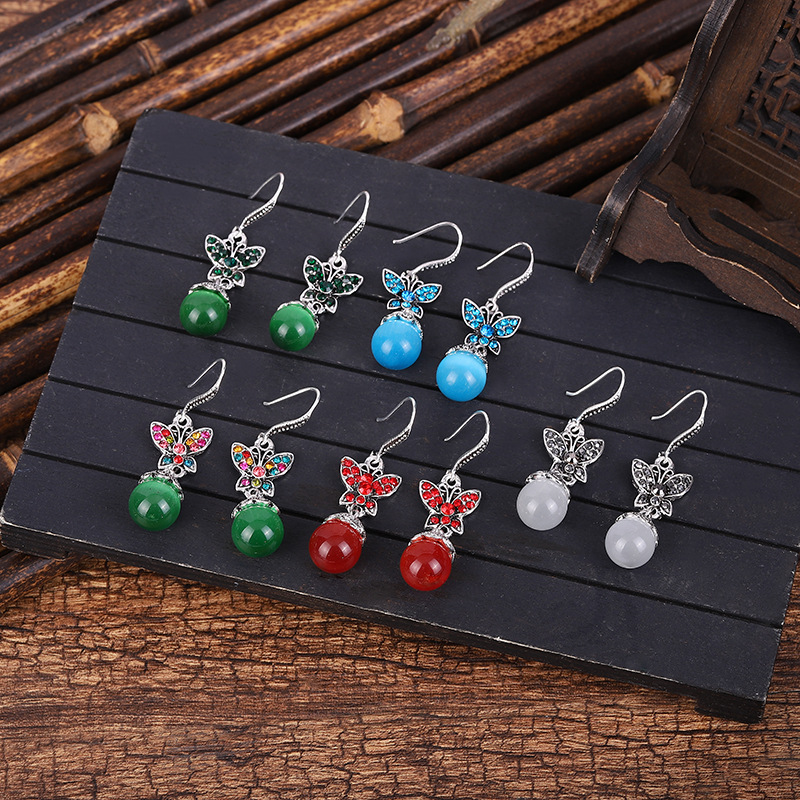 Mode Opale Rétro Papillon Diamant Boucles D&#39;oreilles En Gros display picture 6