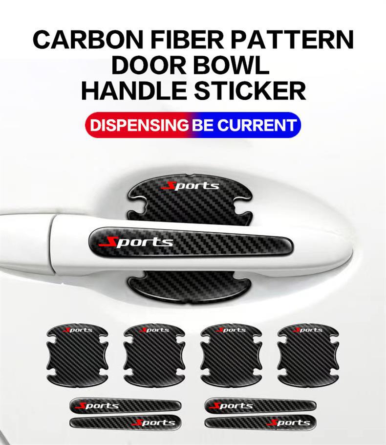 Carbon Fiber Door Handle Stickers for Car Doors, Anti-Scratch Car Door Bowl Stickers, Door Handle Stickers, Scratch Paint Protection Stickers, Decorative