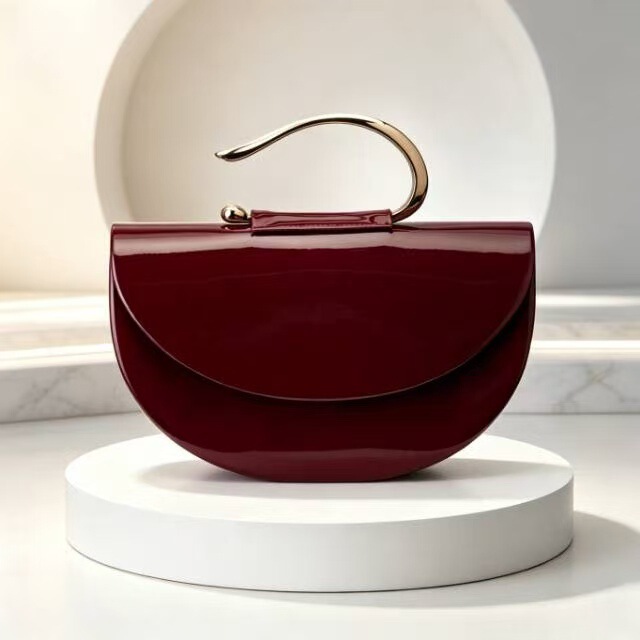 New European and American style glossy semi-round evening bag, clutch bag, wedding bag