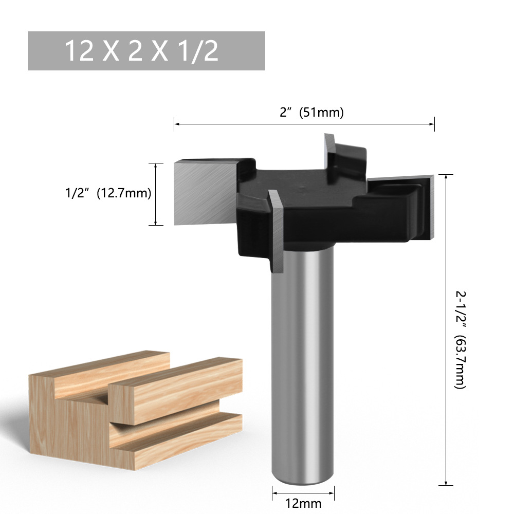 1/2 mango 8 mango 12 mango de cuatro cuchillas en forma de T cuchillo de ranurado cuchillo de limpieza de fondo carpintería fresadora máquina de grabado cabeza de la herramienta de gran diámetro