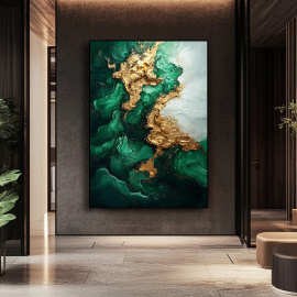 现代轻奢抽象客厅沙发装饰画高级感手绘油画玄关走廊落地大幅挂画