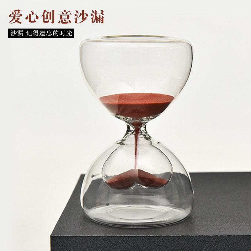 Reloj de arena de doble corazón de vidrio para el hogar, adornos de mesa, regalos creativos para parejas
