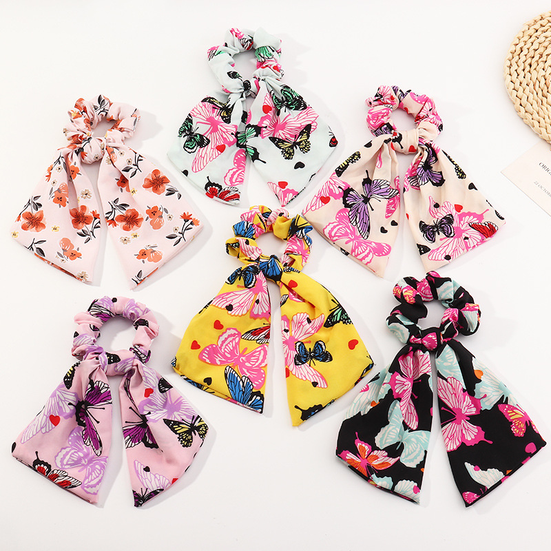 Korean Fashion Chiffon Bow Ribbon Hair Scrunchies display picture 1