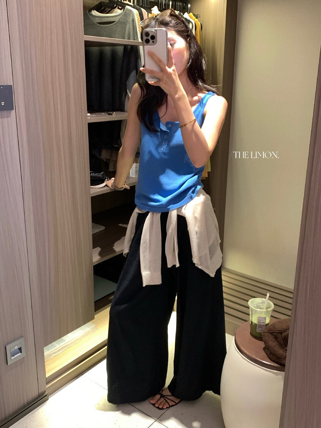 Quần ống rộng nữ vải linen phối cotton dáng suông mùa hè — Xám gạo, Xanh xám nhạt, Xanh đen, Cam bí ngô chi tiết 32
