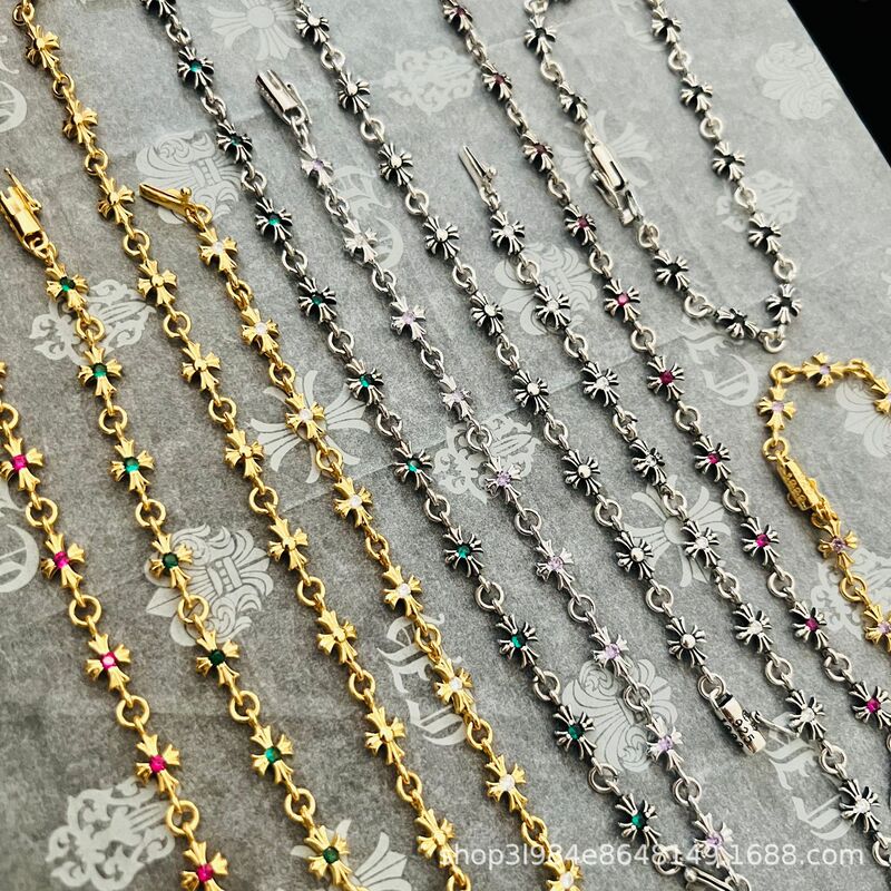 Trendy Brand Ch Crowe Heart Bracelet Cross Mixed Color with Diamonds Retro Hip-Hop Male and Female Couple Old Versatile Cross Trendy Brand Ch Crowe Heart Bracelet Cross Mixed Color with Diamonds Retro Hip-Hop Male and Female Couple Old Versatile Cross