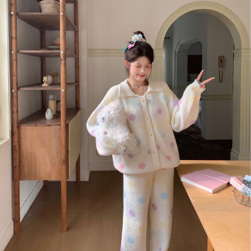 Autumn and Winter New Style Simple Style Soft Cardigan Home Clothes Winter High-End Simple Feather Yarn Thickeneded Pajamas for Women