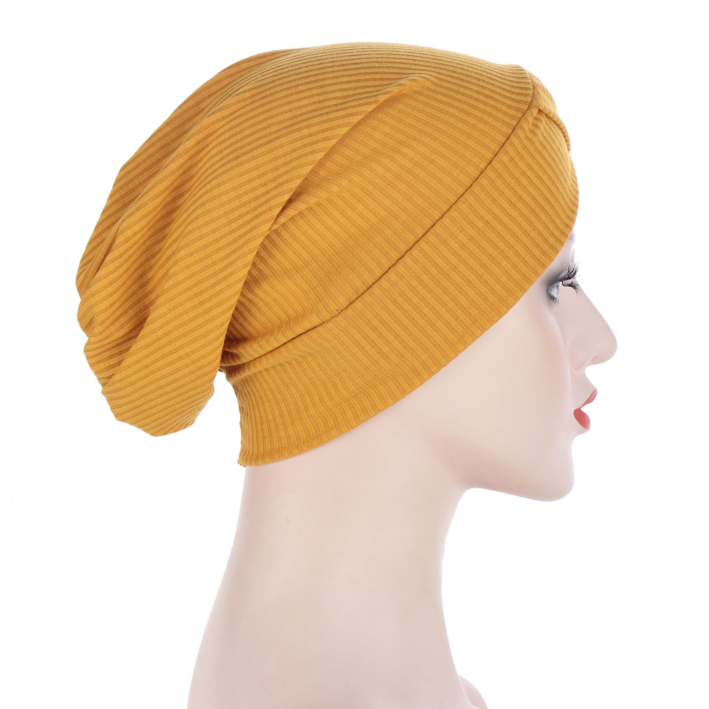 hooded hat with striped forehead cross turban hat multi-color bottoming turban hat in stock_voghion.com