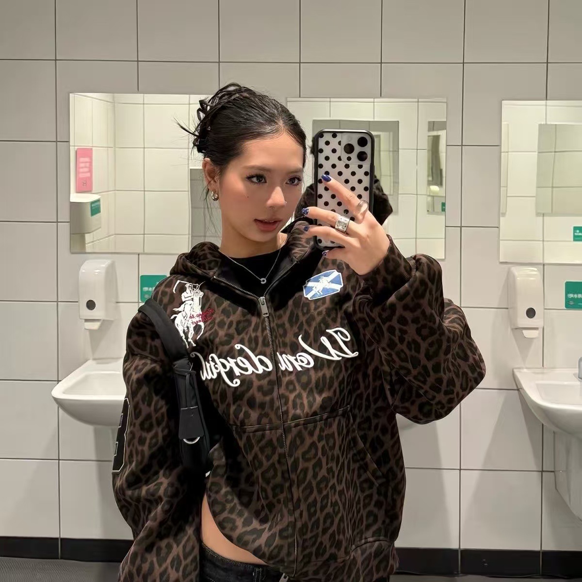 华棉复合 原版刺绣/包边 豹纹贴布刺绣印花连帽卫衣开衫外套男女
