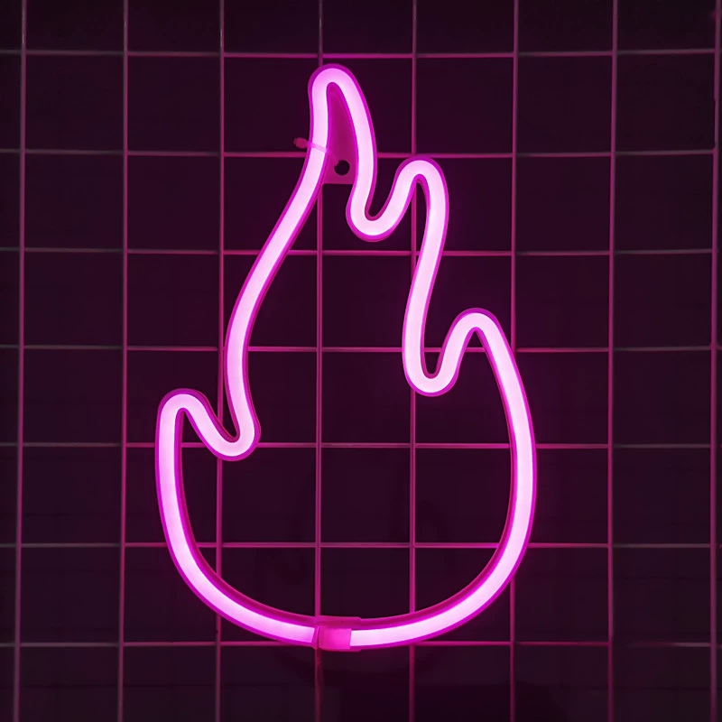 Неоновая лампа-пламя LED, цветная форма огня, питание батарея и USB, 18×28 см