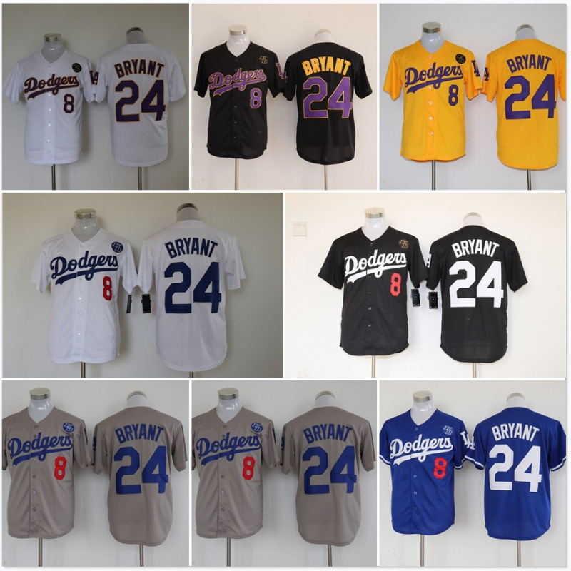 Dodgers LA fan edition buttoned embroidered baseball jersey, jersey 8-24, competition training uniform 8 # 24 # Embroidered shirt