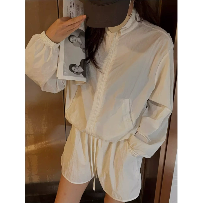 Spring jacket, light and thin breathable comfortable set, sun protection, elastic waist