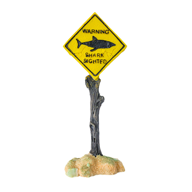 Decoración de paisajismo de peceras, decoración de resina, pequeños adornos, peces y camarones, evitando agujeros en la casa, simulación de letreros de tiburones, letreros de advertencia, estilos explosivos