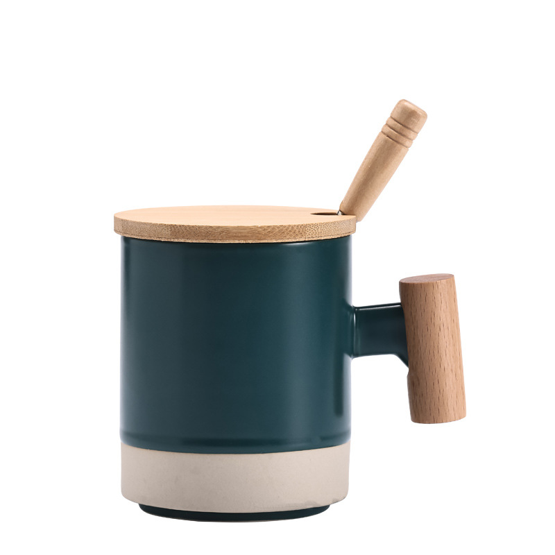 Mango de madera original taza de cerámica taza de café taza de agua taza con cubierta cuchara caja de regalo LOGO al por mayor