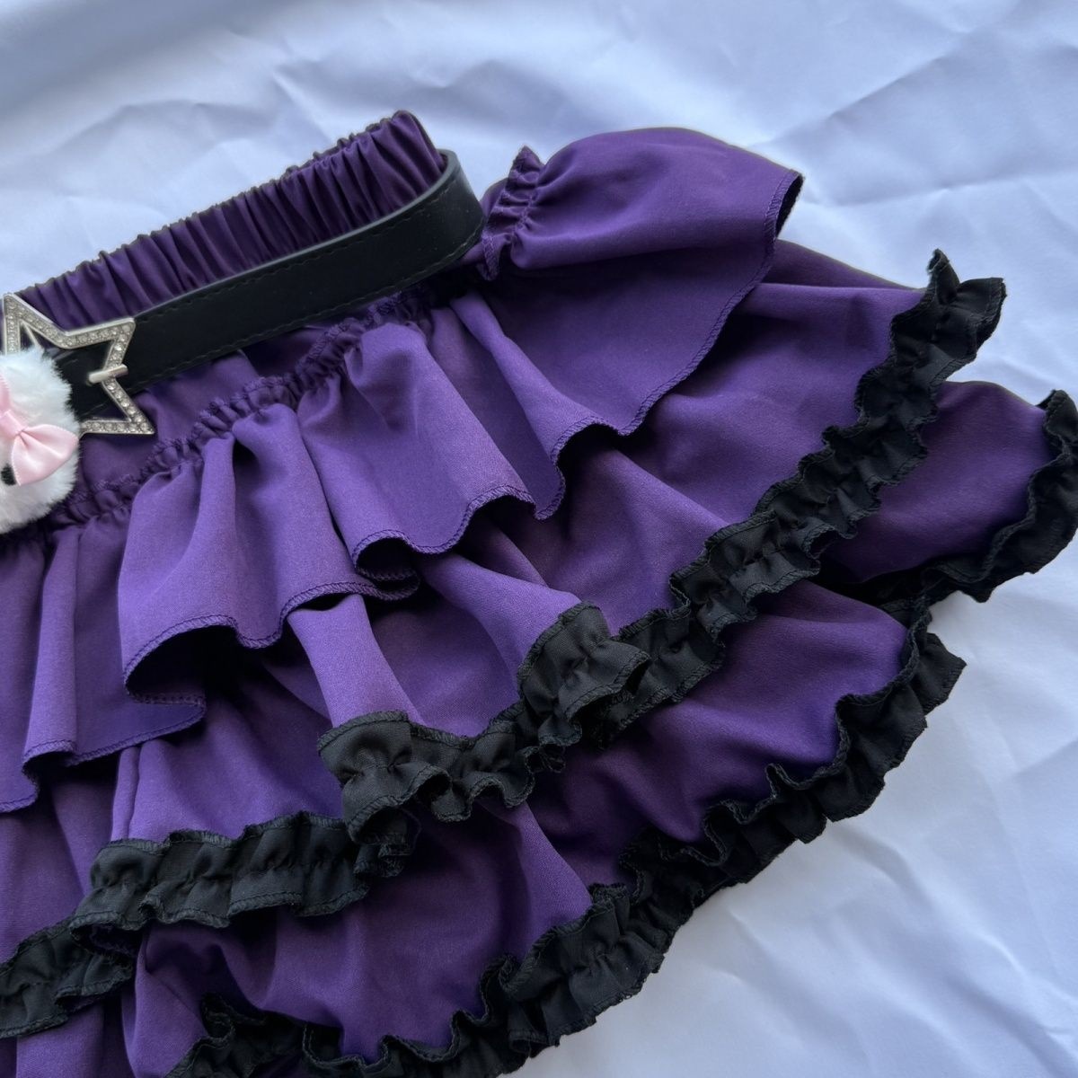 甜美亚文化朋克迷你裙女式Y2K哥特式高腰A字型短裙可爱女孩花边裙