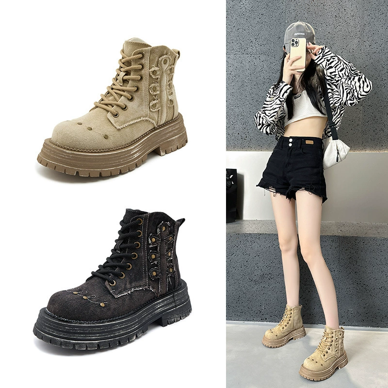 Винтажные ковбойские сапоги с дырами Martin сапоги женские летние и осенние старые толстые сапоги короткие сапоги в британском стиле