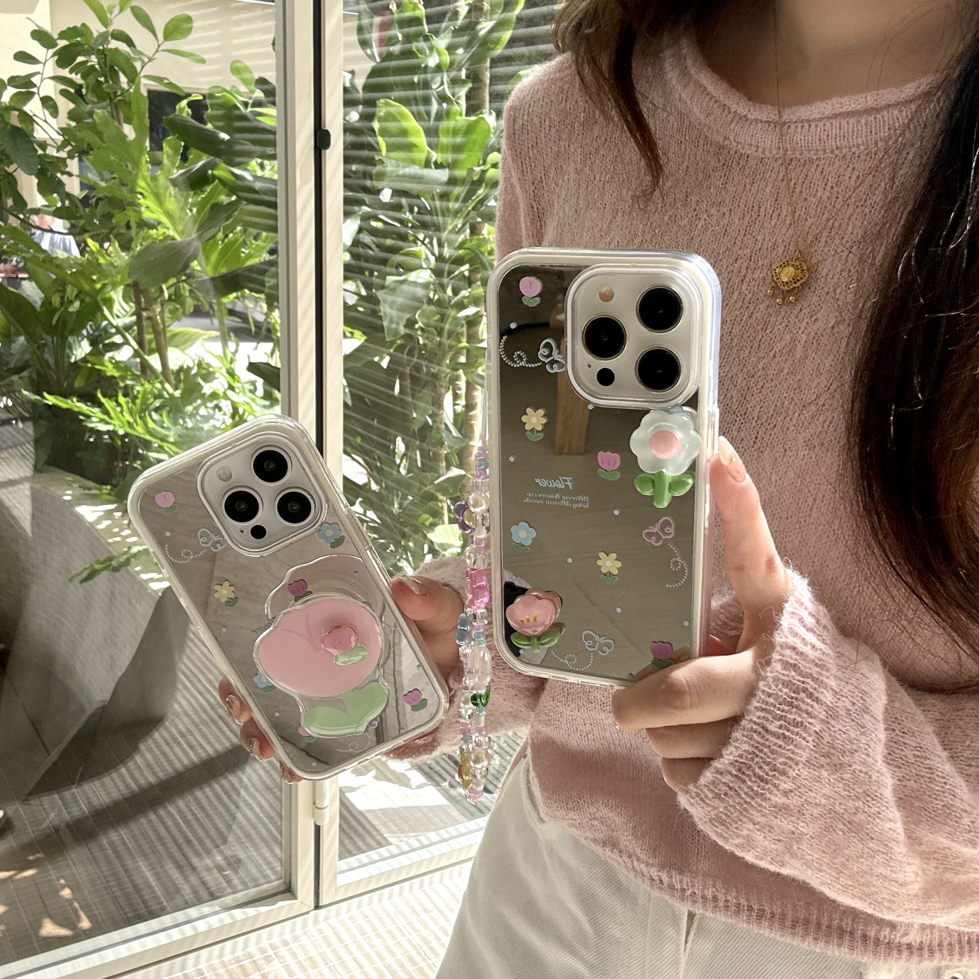 Tulipanes tridimensionales suaves de verano para Apple 15/16 funda para teléfono móvil 14Pro espejo 16ProMax flor 13
