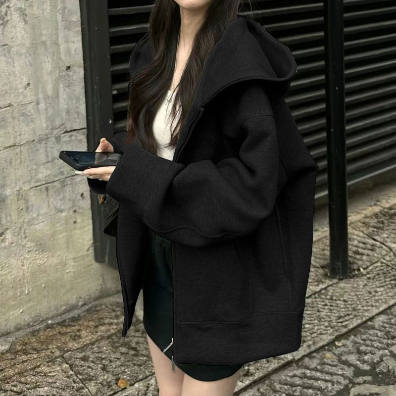 连帽卫衣女春秋oversize薄款拉链开衫外套宽松韩系慵懒chic风上衣|undefined