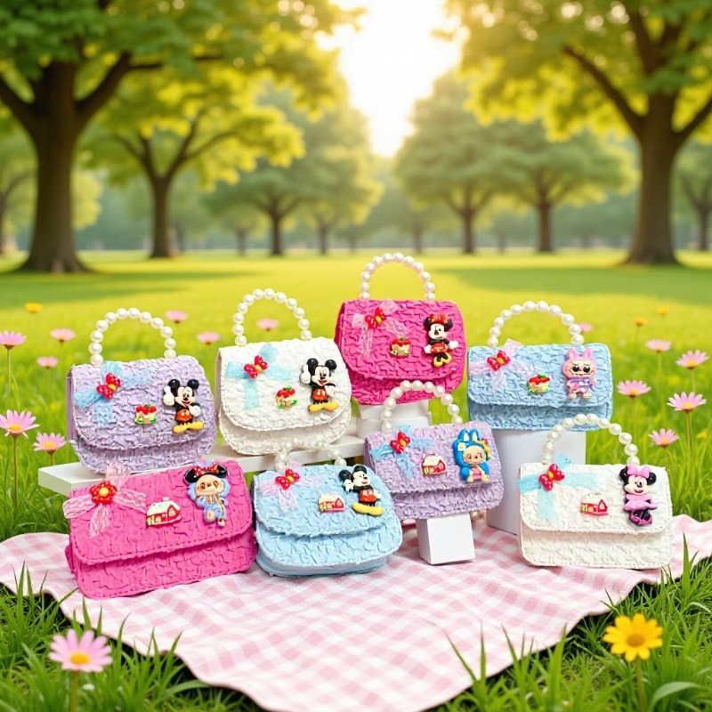 Bolso de perlas de arco de dibujos animados de Año Nuevo de chicas bolso de Año Nuevo de cadenas de viento fragante bolso cuadrado bolso de cambio de niños