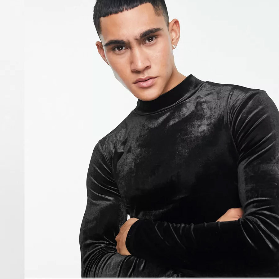 Herren Samt Rollkragen T-shirt Langarm Slim Fit Für Den Winter_voghion.com