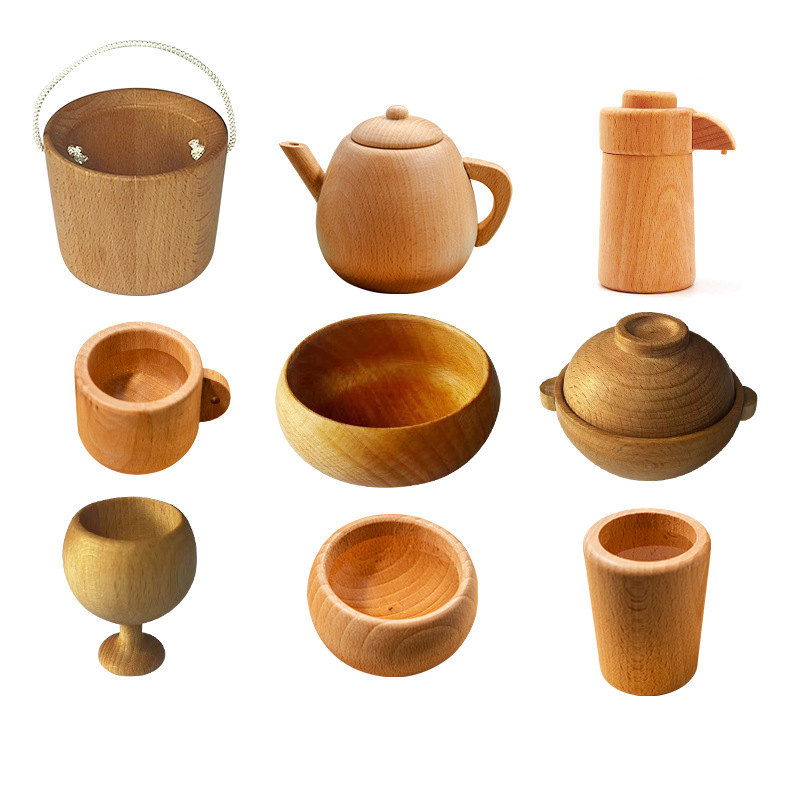 1-6 años de edad sin pintar de madera Casa de juego cocina juguetes de cocina tetera taza de té copa de vino juguetes Waldorf