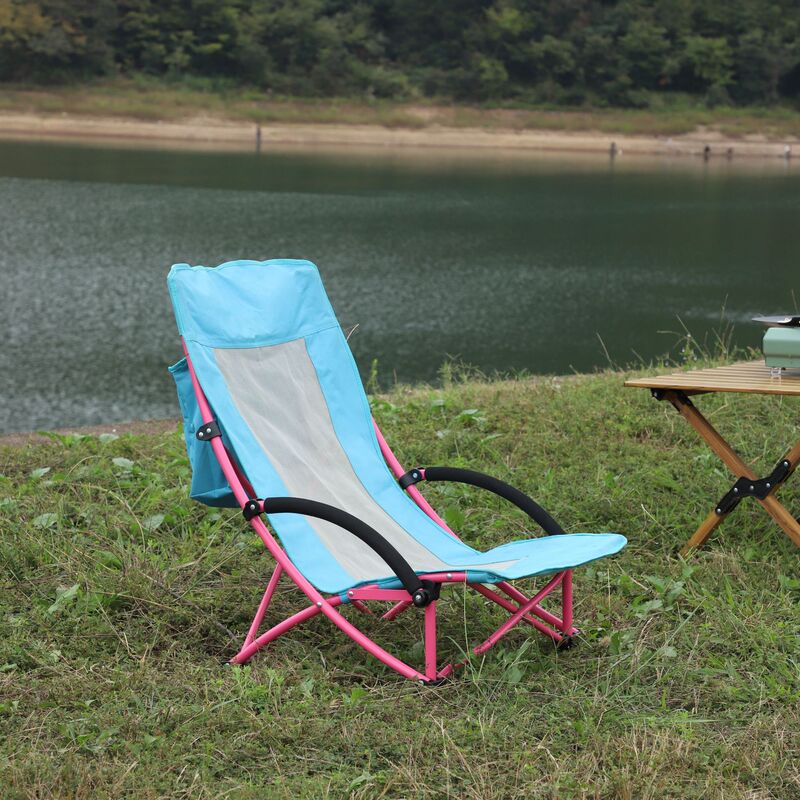 Outdoor Leisure sunbathing beach recliner with armrest picnic folding backrest recliner portable travel high back chair