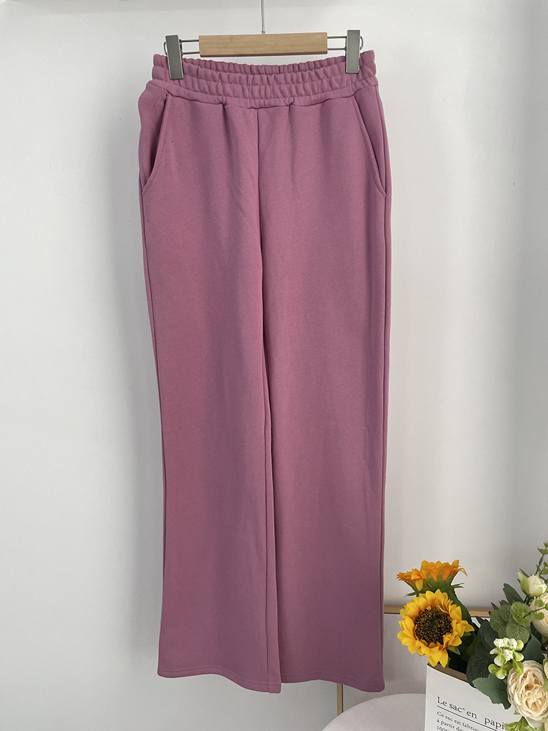 Vêtements pour femmes, sweat-shirt en coton de couleur unie, combinaison à fermeture éclair et pantalon de sport ample en velours pour femmes_voghion.com