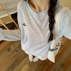 Yeyuan 夏日焼け止めブラウス女の子用、かわいくて多用途なストライプ長袖 T シャツ女性用、薄手でゆったりとした日焼け止め服トップス