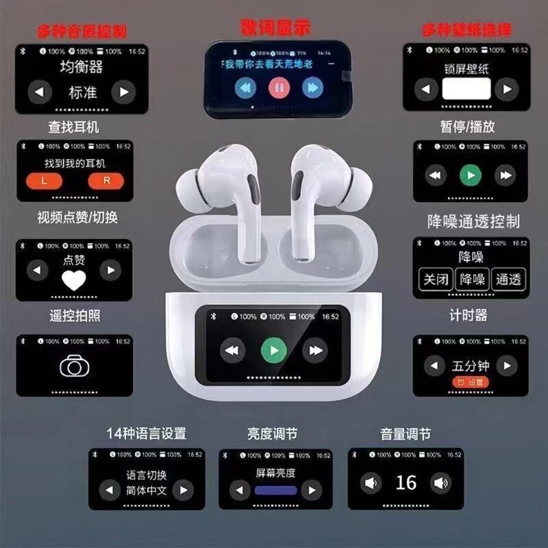 跨境华强北A9pro彩屏无线蓝牙耳机 ANC降噪五代入耳式超长续航TWS|undefined