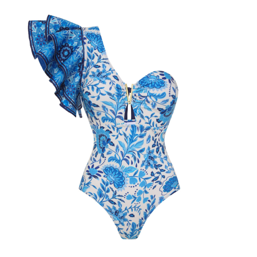 Polyester Fabric Type Regular Top Length One-pieces Tops Type Women's Elegant Printing 2 Pieces Set One Piece Swimwear