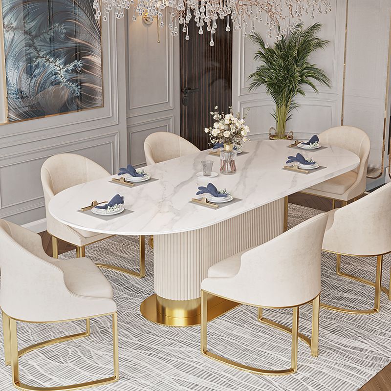 Nordic Marble Oval Home Dining Table Hotel Restaurant High-End Cream Style Dining Table and Chairs Light Luxury Slate Table