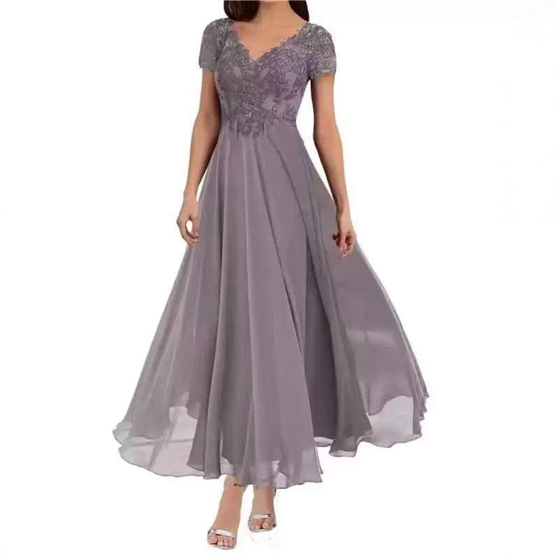 Amazon European and American V-Neck Party Dress 2026 New Large Size Chiffon Banquet Evening Dress Overseas Warehouse Supply