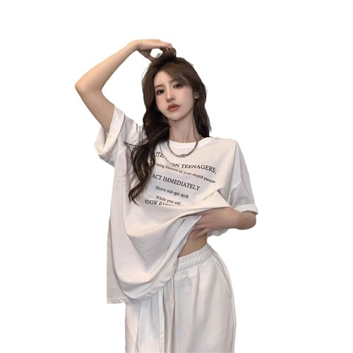 White T-shirt for Women - 2025 Summer New Arrival, Short Sleeve, Loose and Casual Style, Ice Silk Cool Sensation, Student Apparel