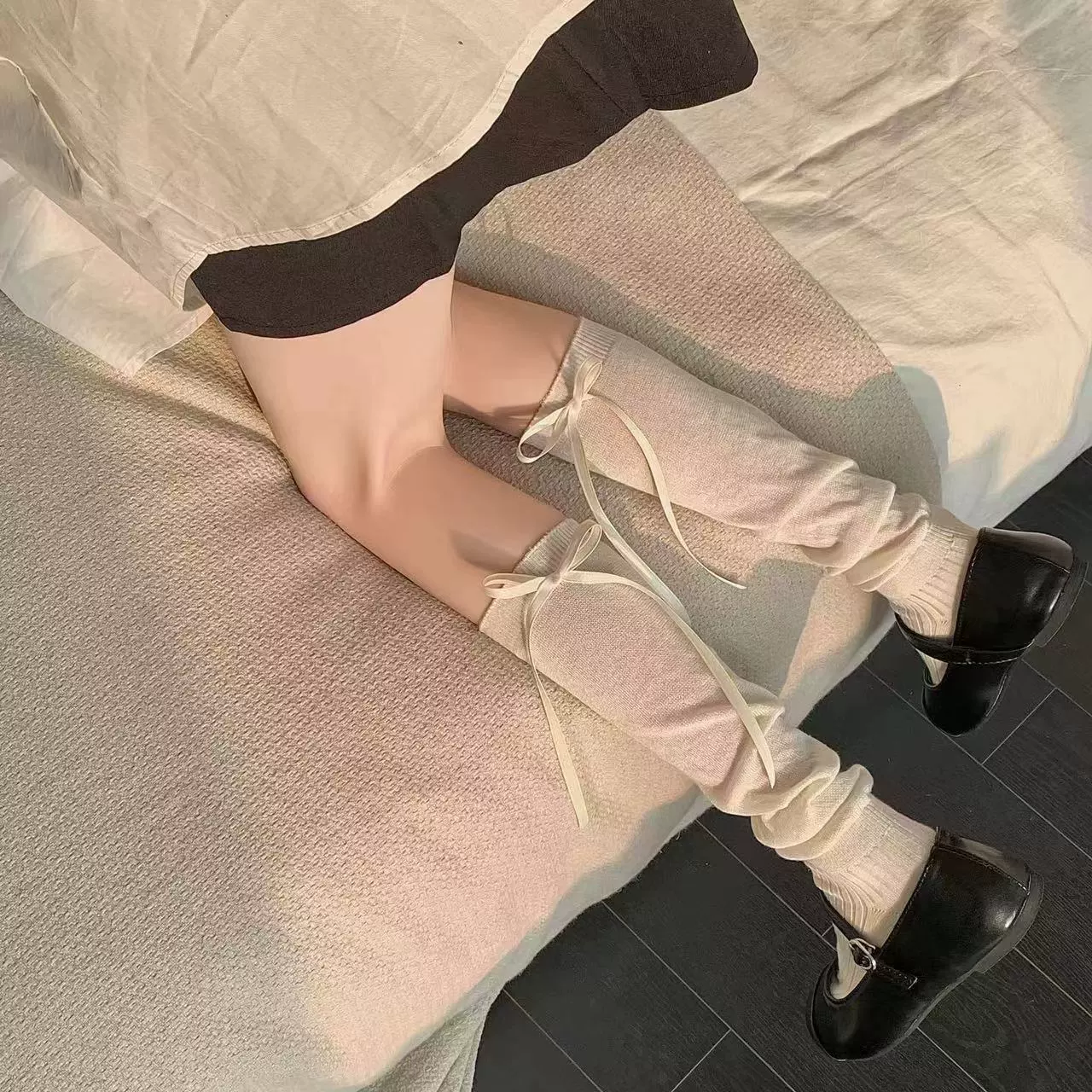 Miu in miu qi ~ балетные носки с бантом из ленты выше колена, сшитые из стопки простых носков до щиколотки