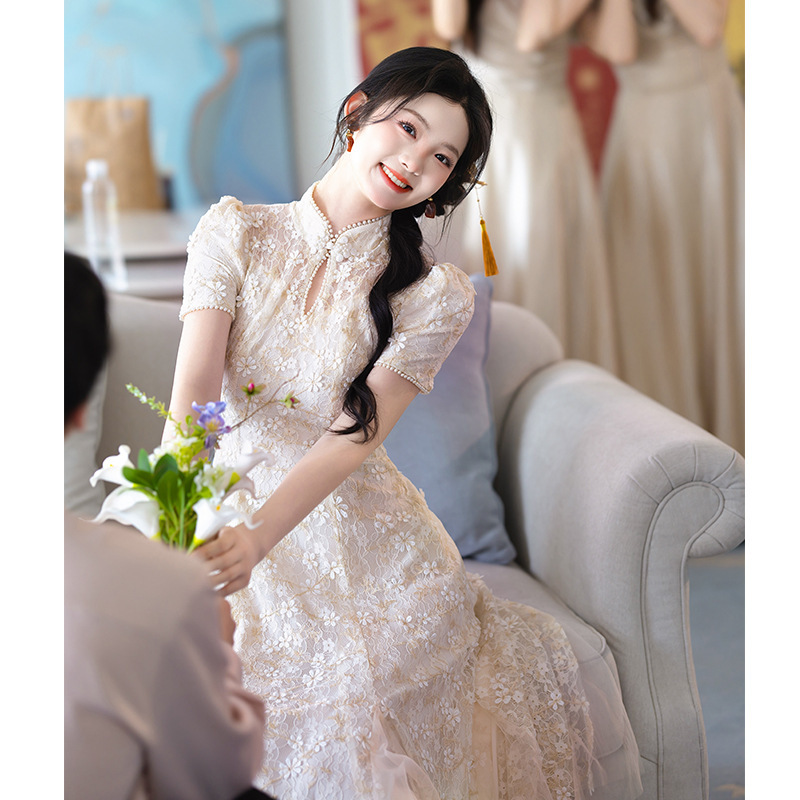 香槟色旗袍敬酒服新娘新中式订婚礼服裙高级感结婚衣服小个子绝美|undefined