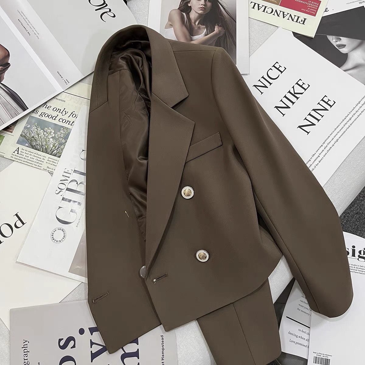 Nuovo cappotto da completo doppio petto in tinta unita versatile dimagrante a maniche corte per capispalla stile donna_voghion.com