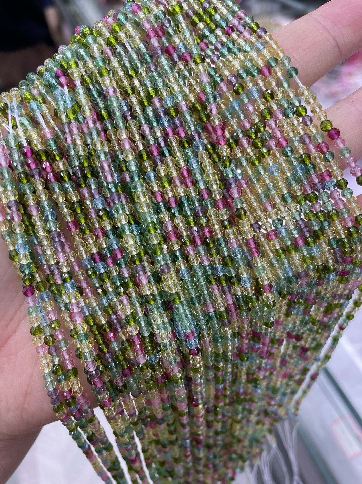 2MM3MM 糖果色碧玺色彩尖晶刻面散珠半成品手链项链配件配珠饰品