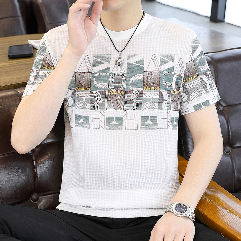 Ice Silk Short-sleeved T-shirt Men's Summer T-shirt Casual Clothes Men's 2025 New Youth Cool Sense Half-sleeved Thin Ice Silk Short-sleeved T-shirt Men's Summer T-shirt Casual Clothes Men's 2025 New Youth Cool Sense Half-sleeved Thin