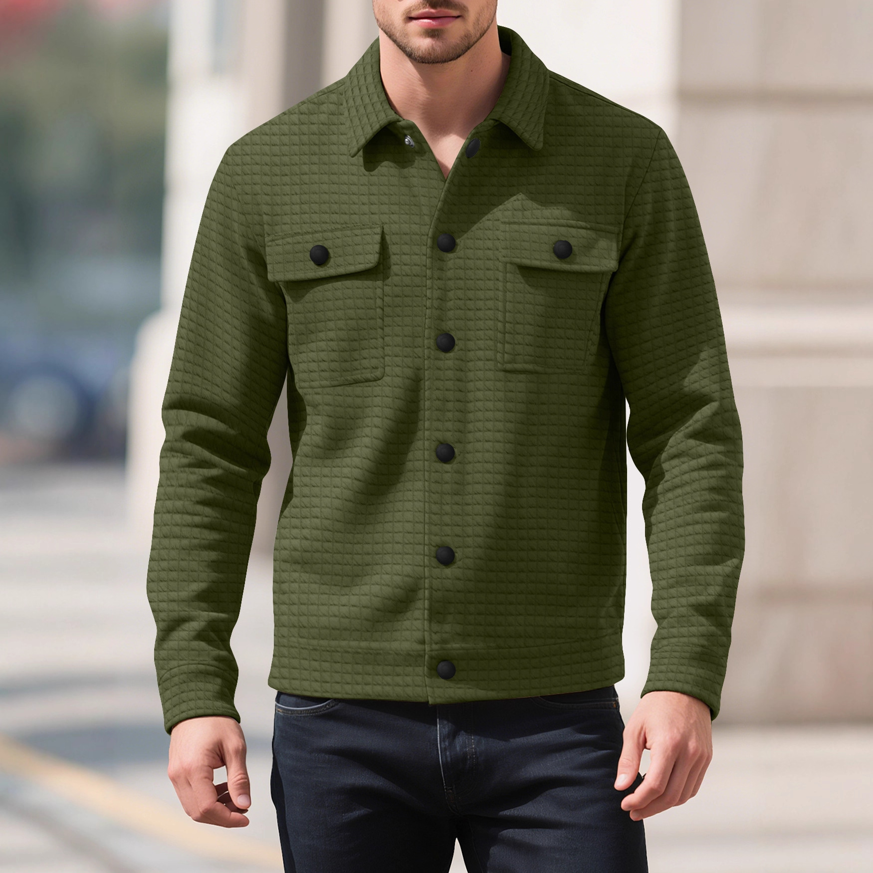 Chaqueta informal de jacquard con estampado de cuadros pequeños, estilo americano, para hombre, de primavera y otoño, estilo europeo y americano, de corte holgado.