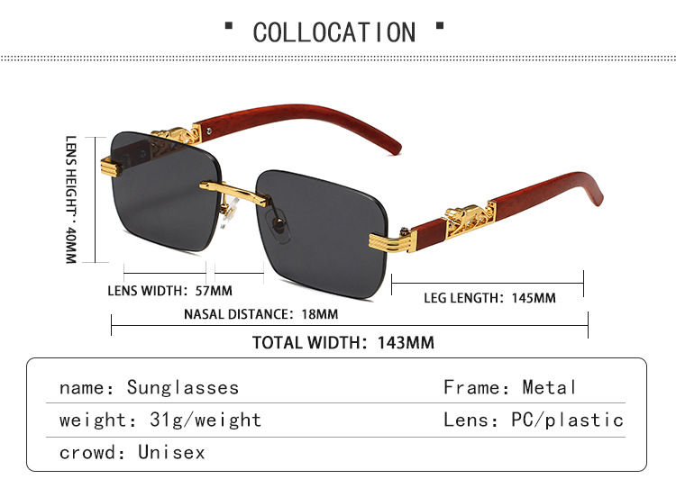 New trendy design rimless men's sunglasses trendy sunglasses wood grain leopard head sunglasses_voghion.com