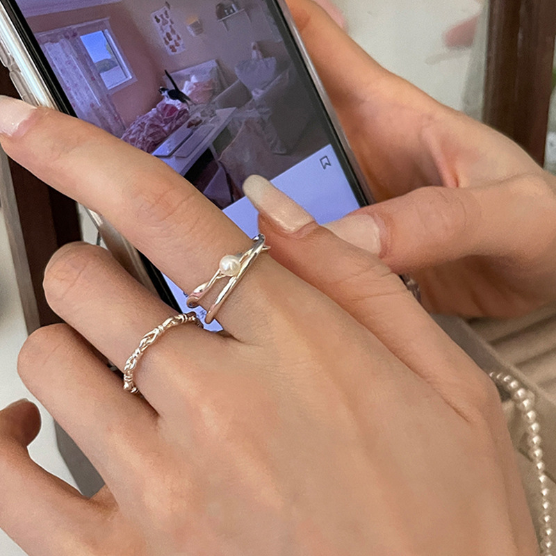 Elegant French Vintage Pearl Cross Ring Adjustable Silver Tone_voghion.com
