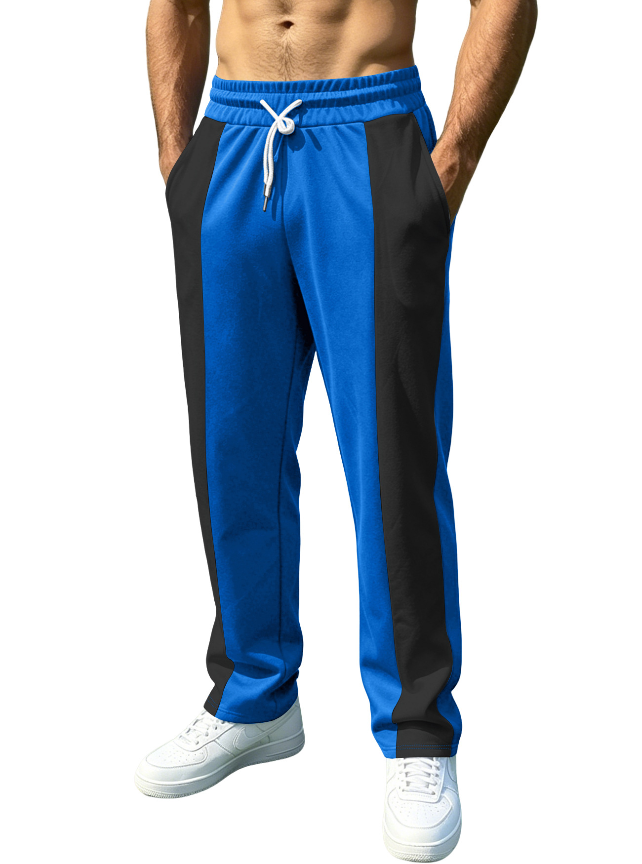 Estación independiente transfronteriza hombre americano deportivo casual relajado tela saludable cintura para correr rápido secado empalme pantalones de color contrastante