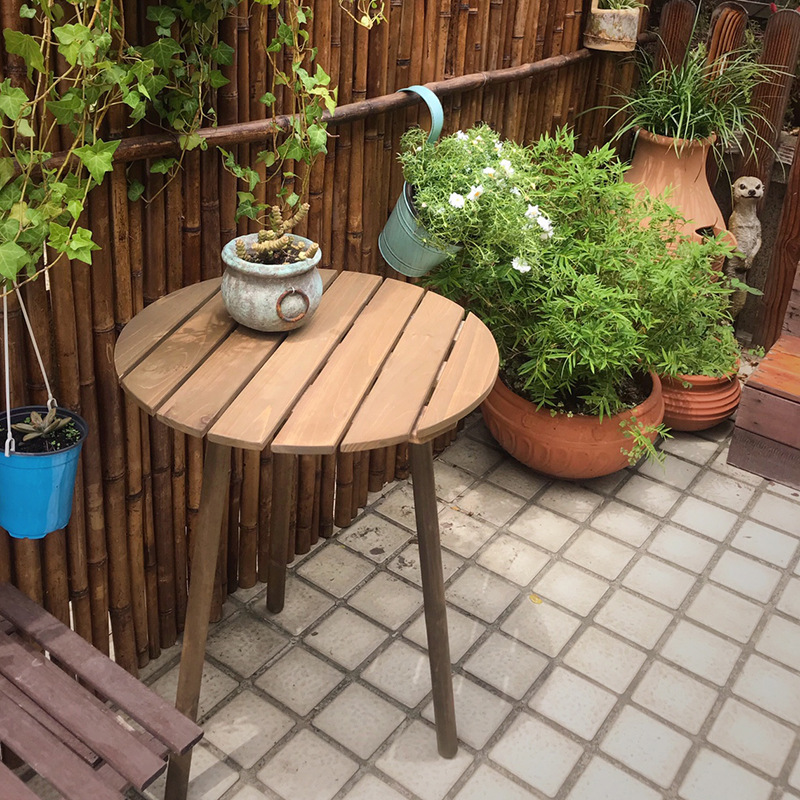 Balcony Table and Chairs for Small Apartments Mini Modern Simple Solid Wood Tea Table Three-Piece Combination Round Table Leisure Coffee Table