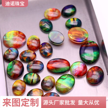 高仿加拿大天然班彩石圆形 蛋形斑彩石戒面 拼色裸石  拼色水晶