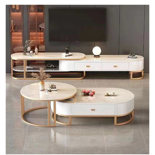 Modern New Floor Coffee Table Home Living Room Small Apartment Modern Light Luxury Tea Table Rock Plate Oval TV Cabinet Combination