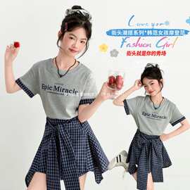 女童2026新款洋气款丫丫格子套装美026拼接17图片色哈哈米休闲