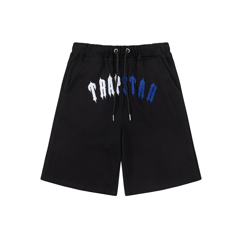 American Trapstar Letras Blanco Azul Toallas bordadas Casual Shorts Hombre y Mujer Deportivo Pantalones Marca image 5