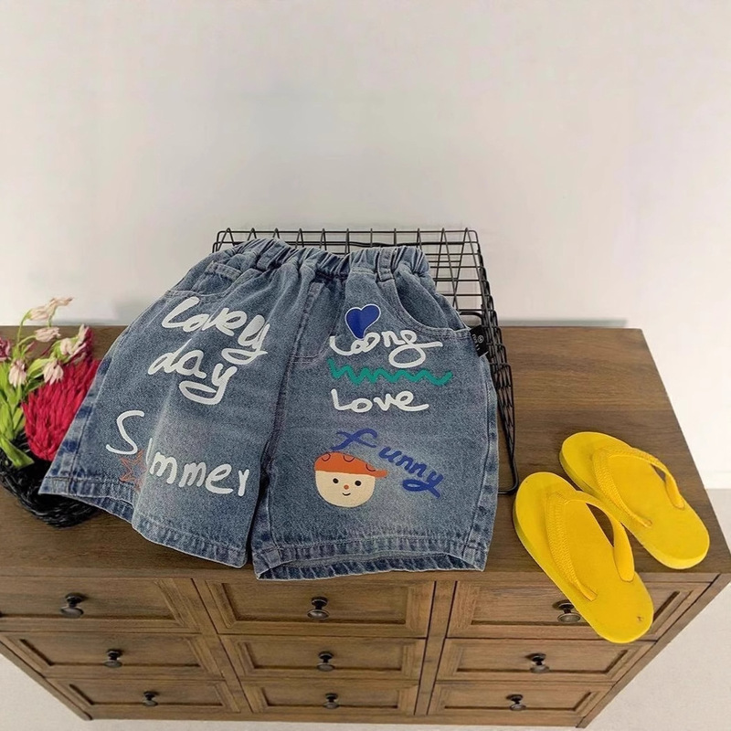 Trendy Boys' Denim Shorts Summer New Bobo Cartoon Denim Three-Point Shorts Baby Printed Loose Shorts Trendy Trendy Boys' Denim Shorts Summer New Bobo Cartoon Denim Three-Point Shorts Baby Printed Loose Shorts Trendy
