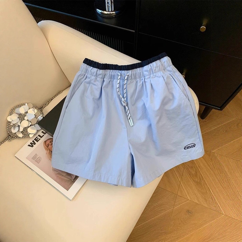 Summer Relaxed Korean Style Unique Super Nice Blue Pants Drawstring Casual Sports Shorts for Women 2025 New Style