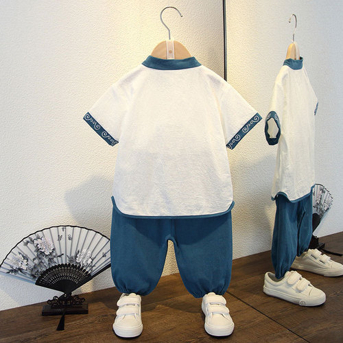 Boys Hanfu Chinese style children's clothing baby summer short-sleeved suit summer cotton and linen Tang suit performance suit two-piece set